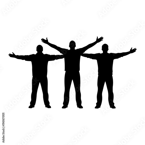 Three Silhouettes of Men with Arms Outstretched.