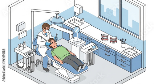 Dentist and Patient in Dental Clinic Illustration.