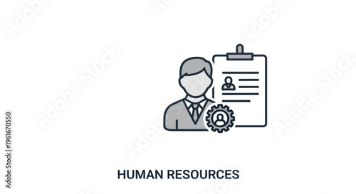 Human Resources Icon: Employee Profile, Resume, and Gear Symbol