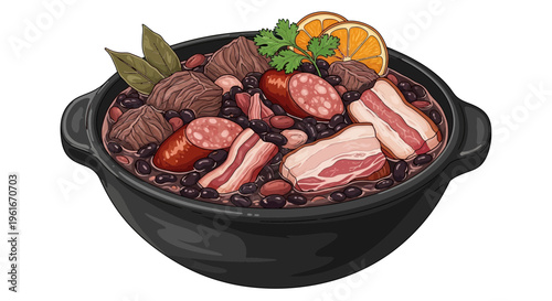 Traditional Feijoada, Brazilian Black Bean Stew with Meats