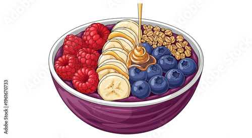 Acai Bowl with Berries, Banana, Granola and Honey Drizzle