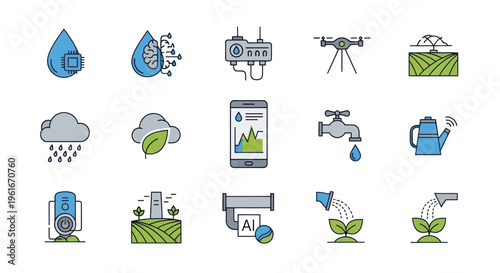 Smart Agriculture Icons Set: Technology for Modern Farming
