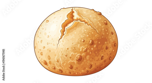 Golden crusty bread roll illustration