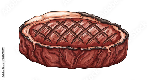 Grilled steak with grill marks on white background