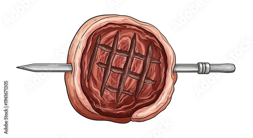 Raw Meat Skewer with Grill Marks