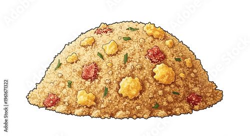 Pile of couscous with vegetables and herbs, illustration
