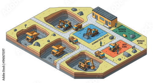 Isometric View of a Construction Site Board Game.