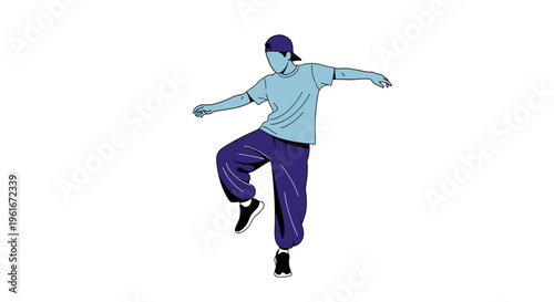 Dynamic illustration of a modern dancer performing an energetic street-style move, capturing the spirit of youthful expression and urban rhythm through stylized art