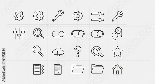 Collection of minimalist line art icons for settings and user interface.