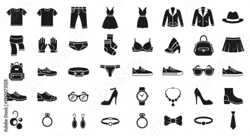 Collection of Fashion Items - Clothing, Shoes, and Accessories Icons.