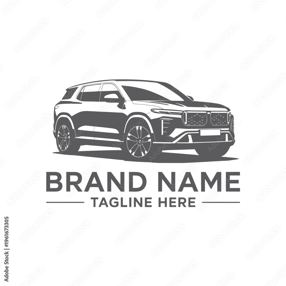 Obraz premium Monochromatic of a Modern S U V with Brand Name and Tagline vehicle