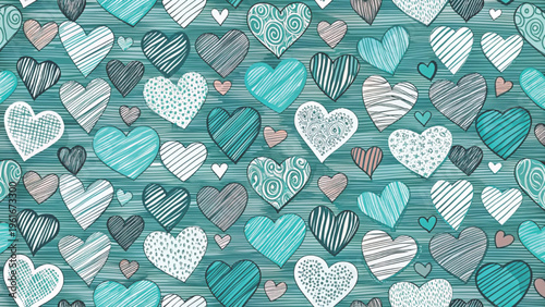 Seamless pattern of hand-drawn hearts scribble and outline styles background 
