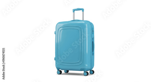 Blue Hardshell Suitcase with Wheels and Telescopic Handle Isolated on White Background