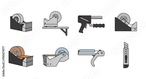 Collection of Office Supplies: Tape Dispensers, Stapler, Utility Knife