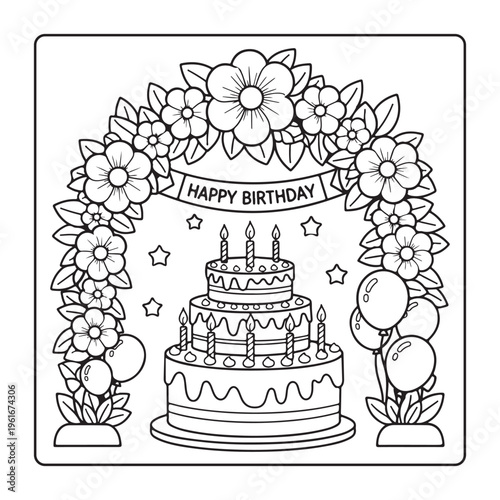 Birthday Cake With Flowers Coloring Pages For Adults And Kids