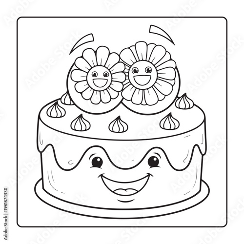 Birthday Cake With Flowers Coloring Pages For Adults And Kids