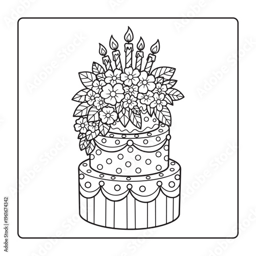 Birthday Cake With Flowers Coloring Pages For Adults And Kids