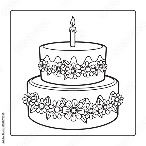 Birthday Cake With Flowers Coloring Pages For Adults And Kids