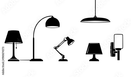 Lamps Collection Flat Vector Illustration – Table, Floor, and Pendant Lighting Set