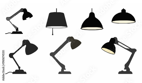 Flat Style Lamps Collection Vector Illustration – Interior Lighting and Decor Set