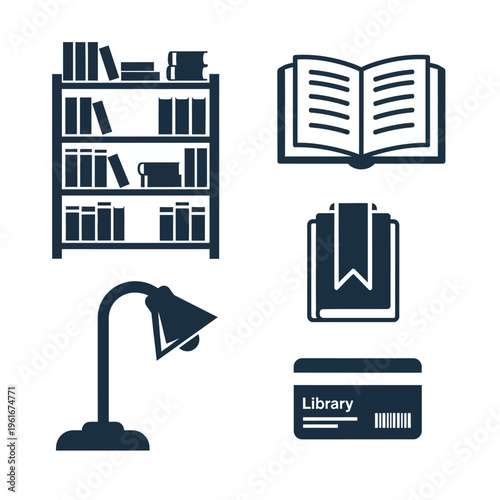 Collection of library and reading related icons.