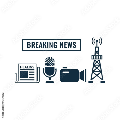 Breaking News Icons Representing Media and Communication.