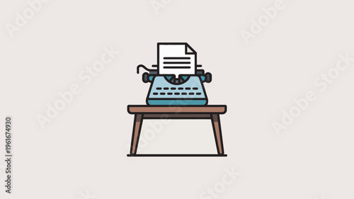 A vintage typewriter sits on a wooden desk with a sheet of paper in its roller, ready for writing.