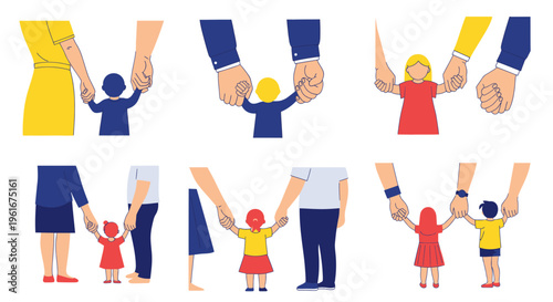Diverse Families Holding Hands: Parents and Children Together