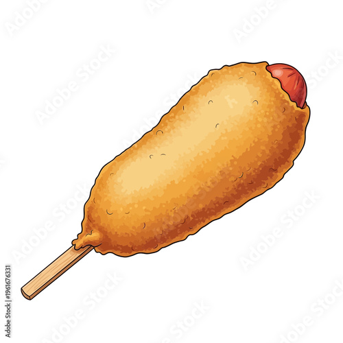Crispy Corn Dog on Stick, Isolated on White Background