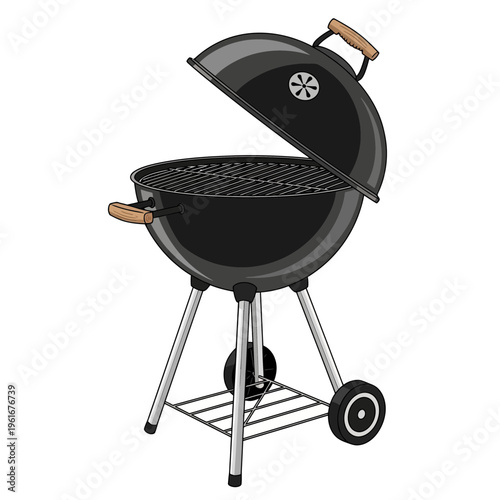 Open Kettle Grill with Wooden Handles and Wheels
