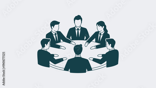 A group of business professionals sitting around a round table in a meeting