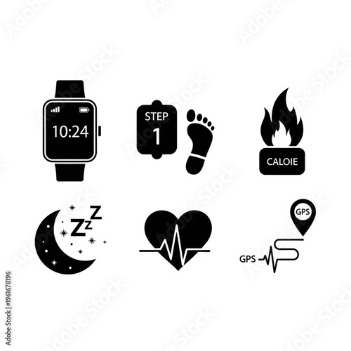Fitness Tracker Icons Set Smartwatch Health Monitoring.