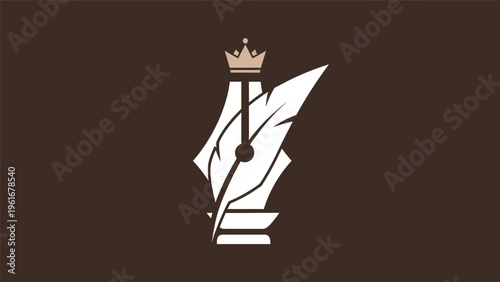 Elegant pen and crown logo design
