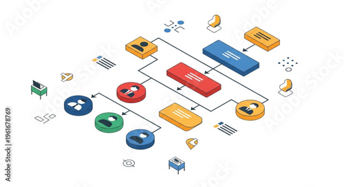 Isometric Network Topology Visualization with Connected Devices and Data Flow.