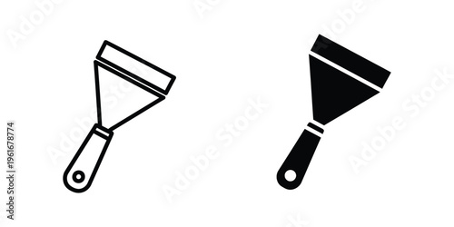 Comparison of a standard putty knife and a flexible painting trowel tool.