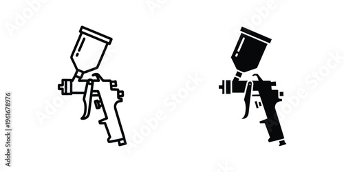 Comparison of outline and filled spray paint guns in black and white