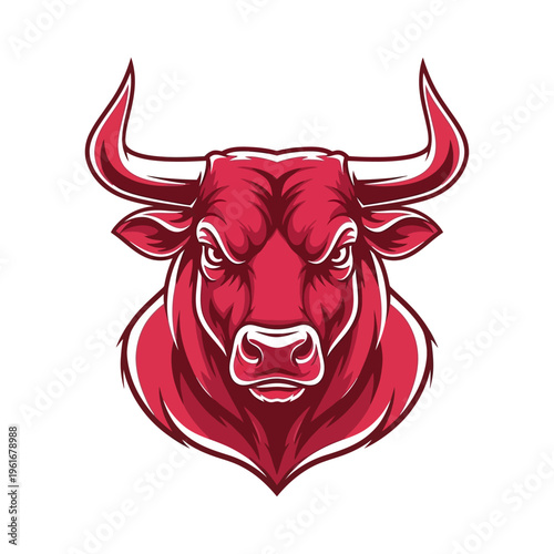 Fierce Red Bull Head Illustration Aggressive Animal.