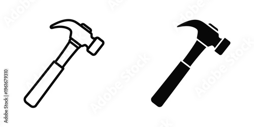 Two contrasting styles of black and white hammer graphics displayed side by side.