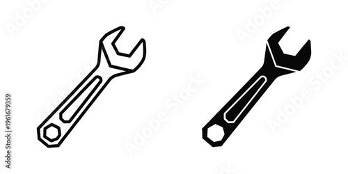 Two contrasting wrenches depicted in simple black and white line art style