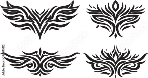 Tribal tattoo vector designs: ornamental flourishes and abstract patterns eps silhouette