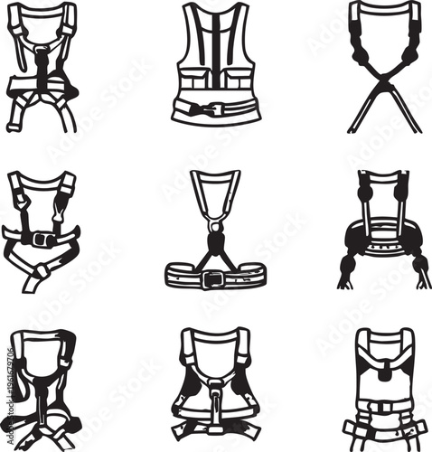 Safety harness types: vector illustration for fall protection equipment eps silhouette