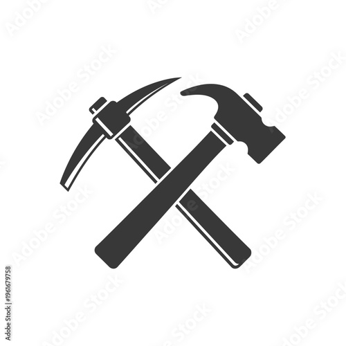 Hammer and Pickaxe Crossed Tools Icon.