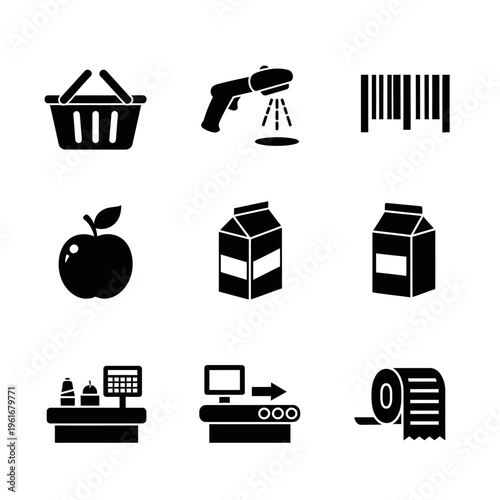 Grocery Shopping Icons Set.