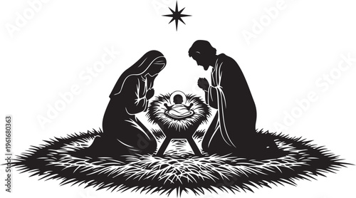 Nativity Scene with Holy Family and Baby Jesus Born