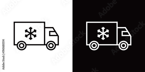 冷凍便のラインアイコン。白い線と黒い線のモノクロベクターイラストセット