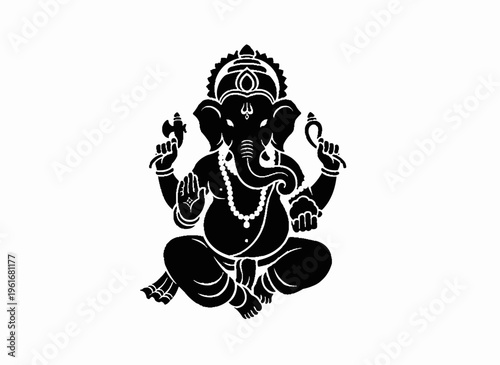 Ganesha Silhouette: A black silhouette of Ganesha, a revered deity, radiates with a sense of divinity and spiritual significance. The intricate details of his form.