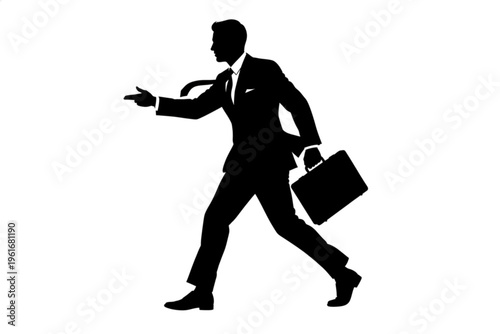 Focused Pursuit: A determined professional strides purposefully, embodying ambition and drive. The silhouette exudes confidence and purpose.