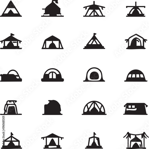 Camping tent vector icons: variety of tent styles for outdoor adventures eps silhouette