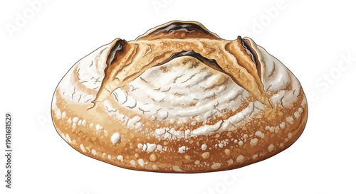Artisan Sourdough Bread Loaf Isolated on White Background