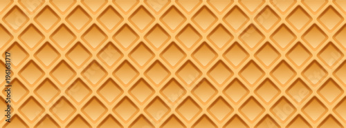 Crispy wafer biscuit texture with cream layers in square pattern, sweet dessert background, golden crunchy structure for design, banner or wallpaper, wafer biscuit texture